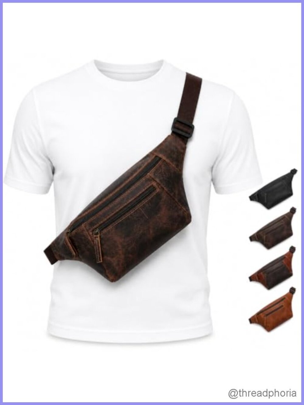 Genuine Leather Sling Bag Crossbody Fanny Pack with Multiple Pockets